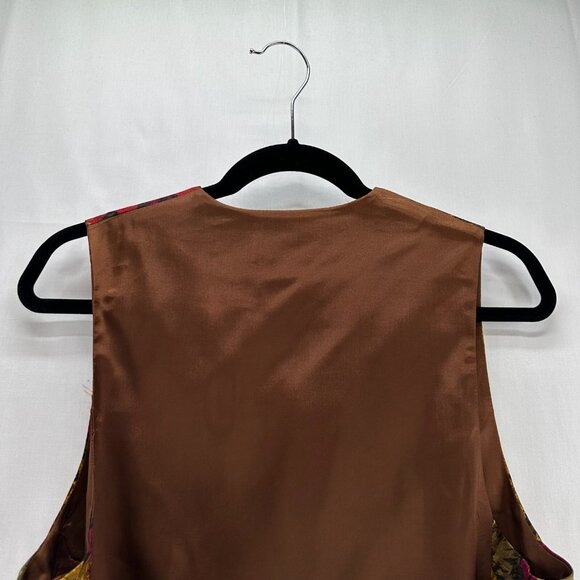 LadySansabelt Jaymar Ruby Vtg Floral Vest Women 6 Lined Adjustable Tie Brown Red - Picture 5 of 11